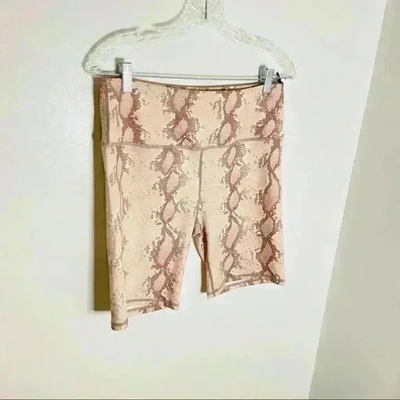 NWT Varley Albury Animal Print Bike Shorts in Champagne Snake