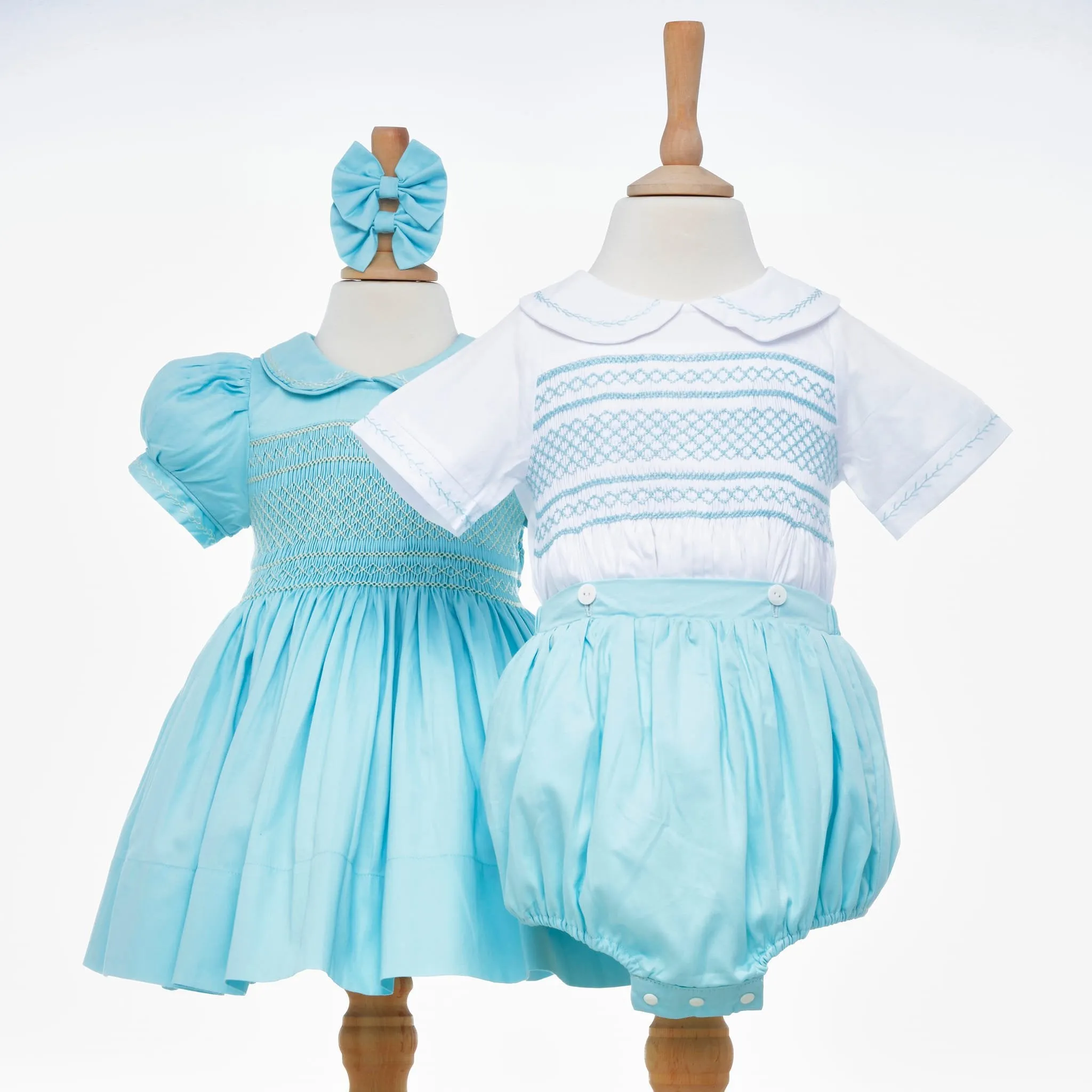 Ocean Baby Girls Duck Egg Lux Collection Sateen Smocked Front & Back Petticoat Layered Dress (NB-8Yrs)