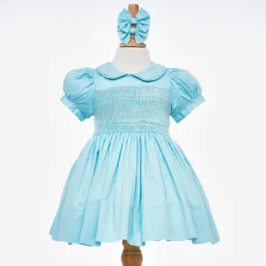 Ocean Baby Girls Duck Egg Lux Collection Sateen Smocked Front & Back Petticoat Layered Dress (NB-8Yrs)
