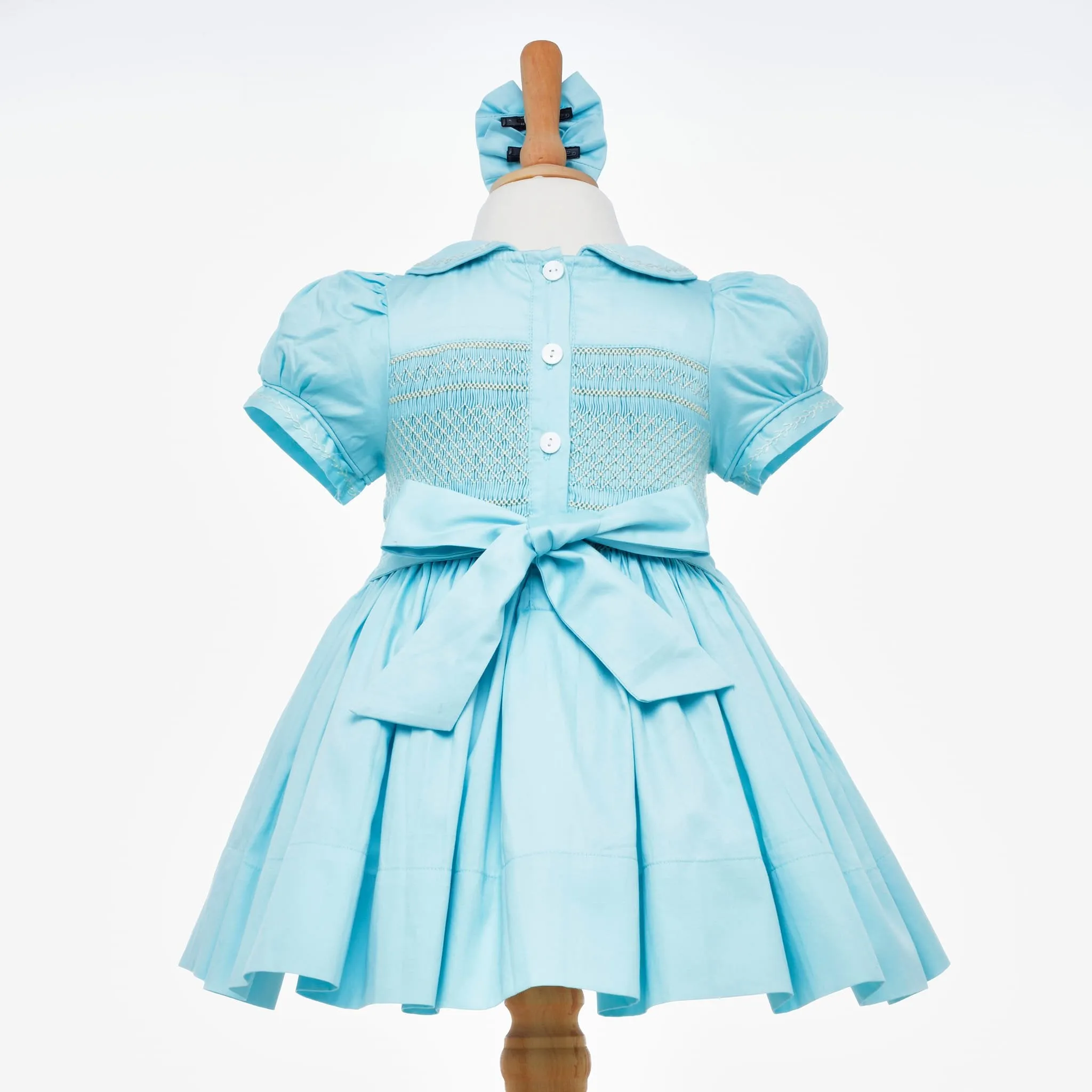 Ocean Baby Girls Duck Egg Lux Collection Sateen Smocked Front & Back Petticoat Layered Dress (NB-8Yrs)
