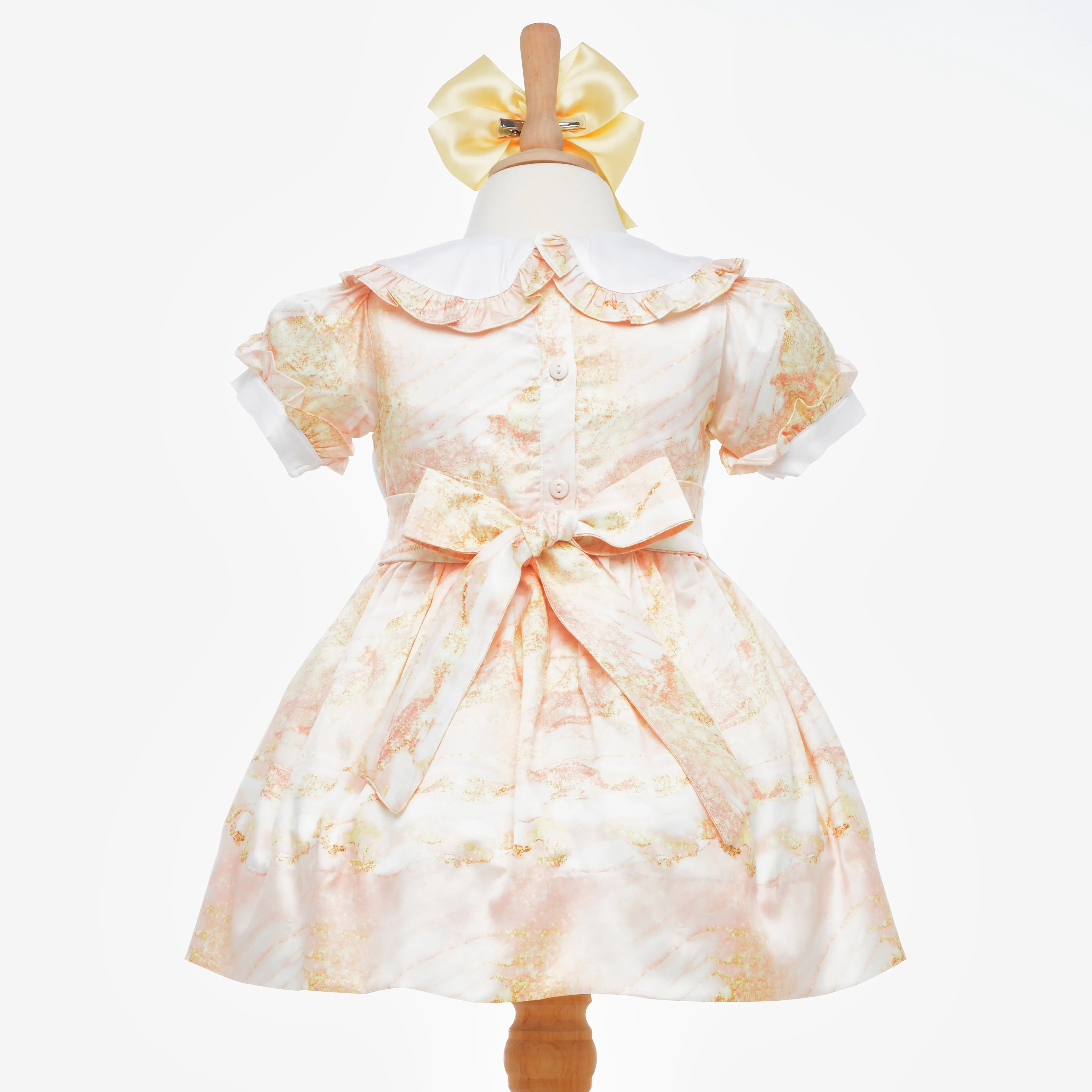 Ocean Baby Girls Gold Marble Satin Carriage Themed Smocked Petticoat Layered Dress (6M-5Yrs)