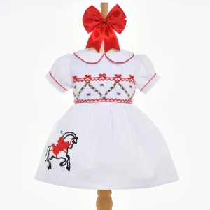 Ocean Baby Girls White Classic Carousel Smocked Petticoat Layered Dress - (NB-8Yrs)