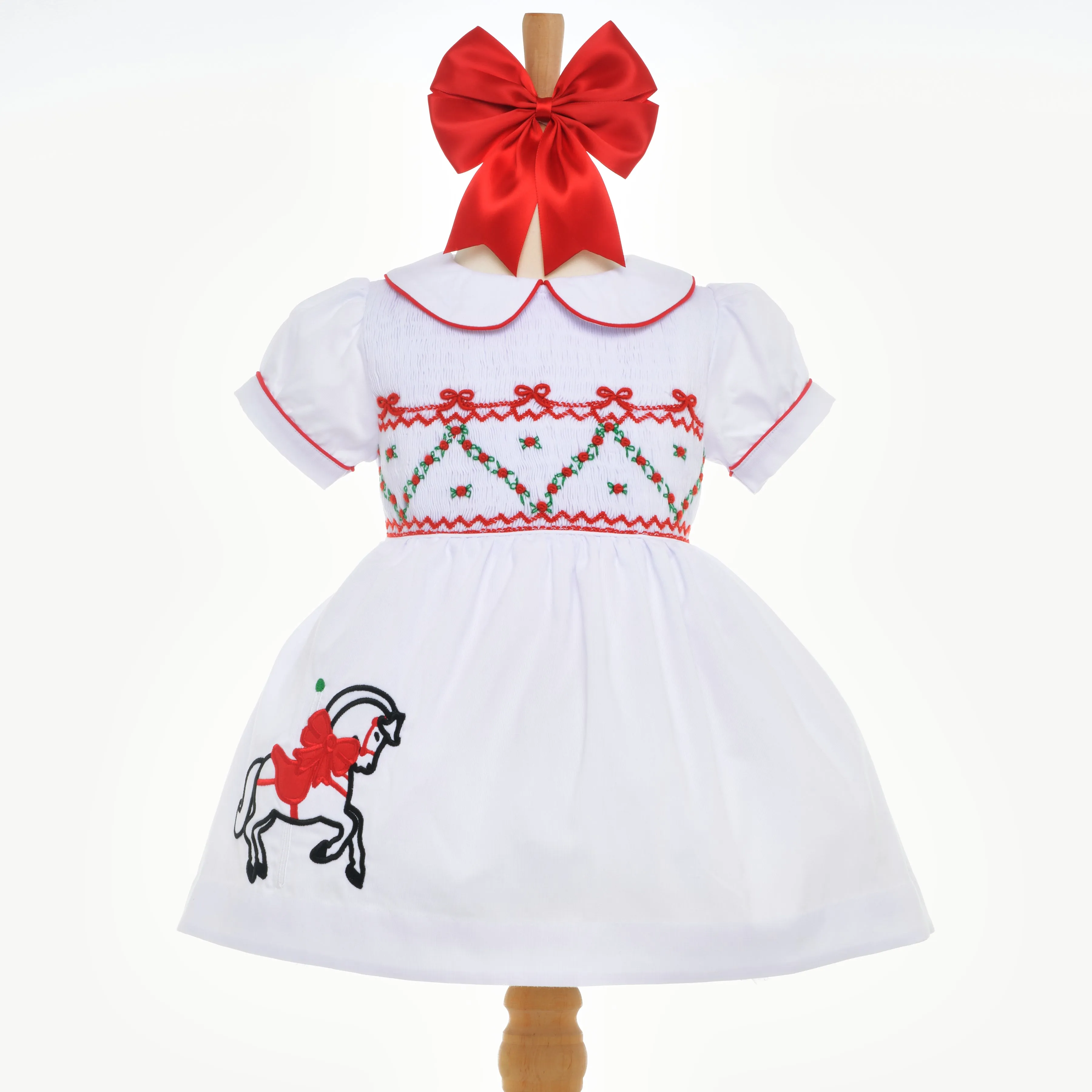 Ocean Baby Girls White Classic Carousel Smocked Petticoat Layered Dress - (NB-8Yrs)