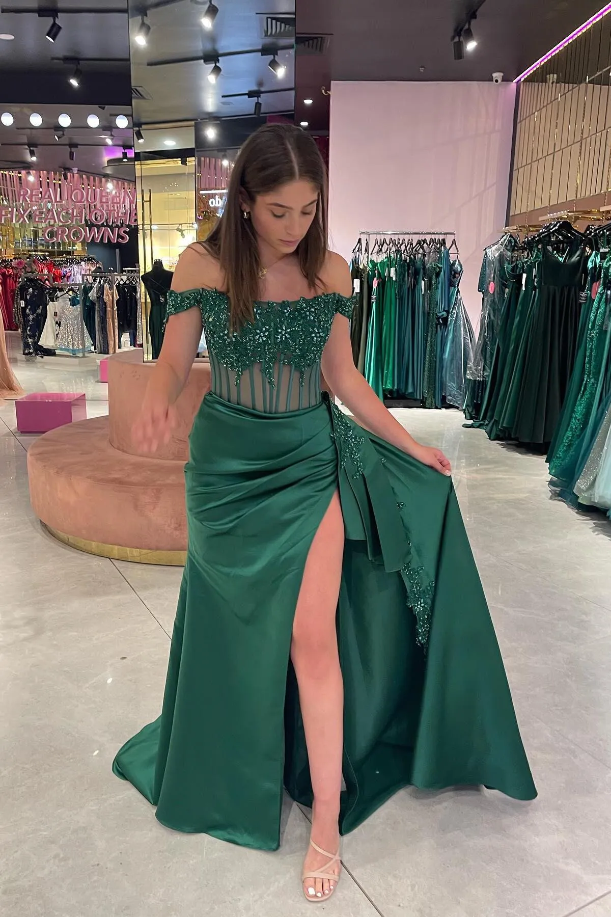 Off the Shoulder Appliques Corset Long Formal Dress
