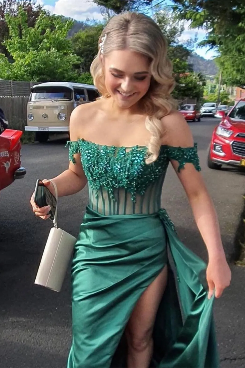 Off the Shoulder Appliques Corset Long Formal Dress