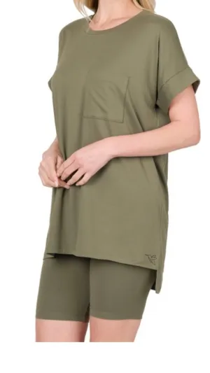 OLIVE BUTTERY SOFT CUFF SLEEVE TOP