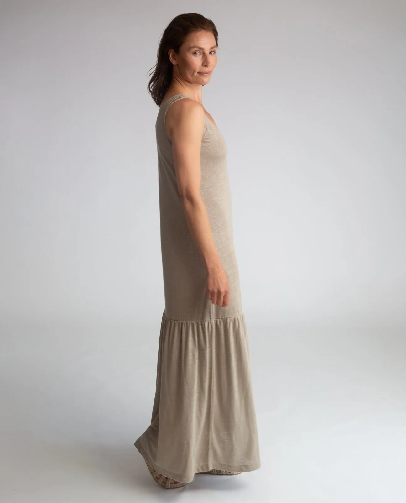Opal Linen Jersey Dress in Olive