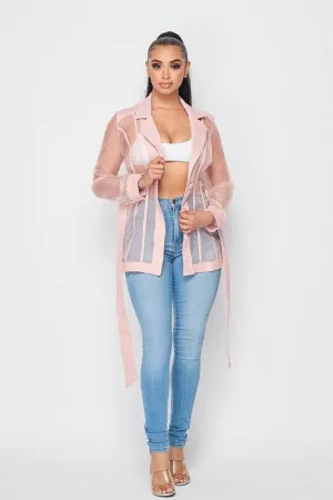 Oraganza transparent jacket, with belt and button.