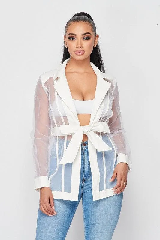 Oraganza transparent jacket, with belt and button.