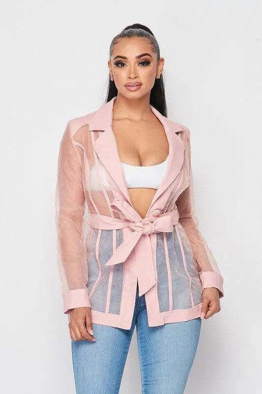 Oraganza transparent jacket, with belt and button.