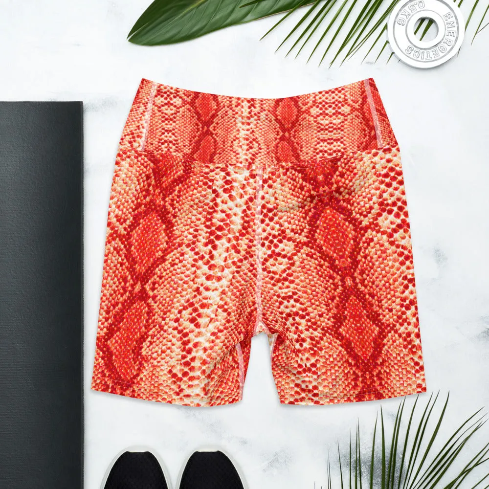 Orange Safi Snake Print Soft Buttery High Waisted Biker Shorts