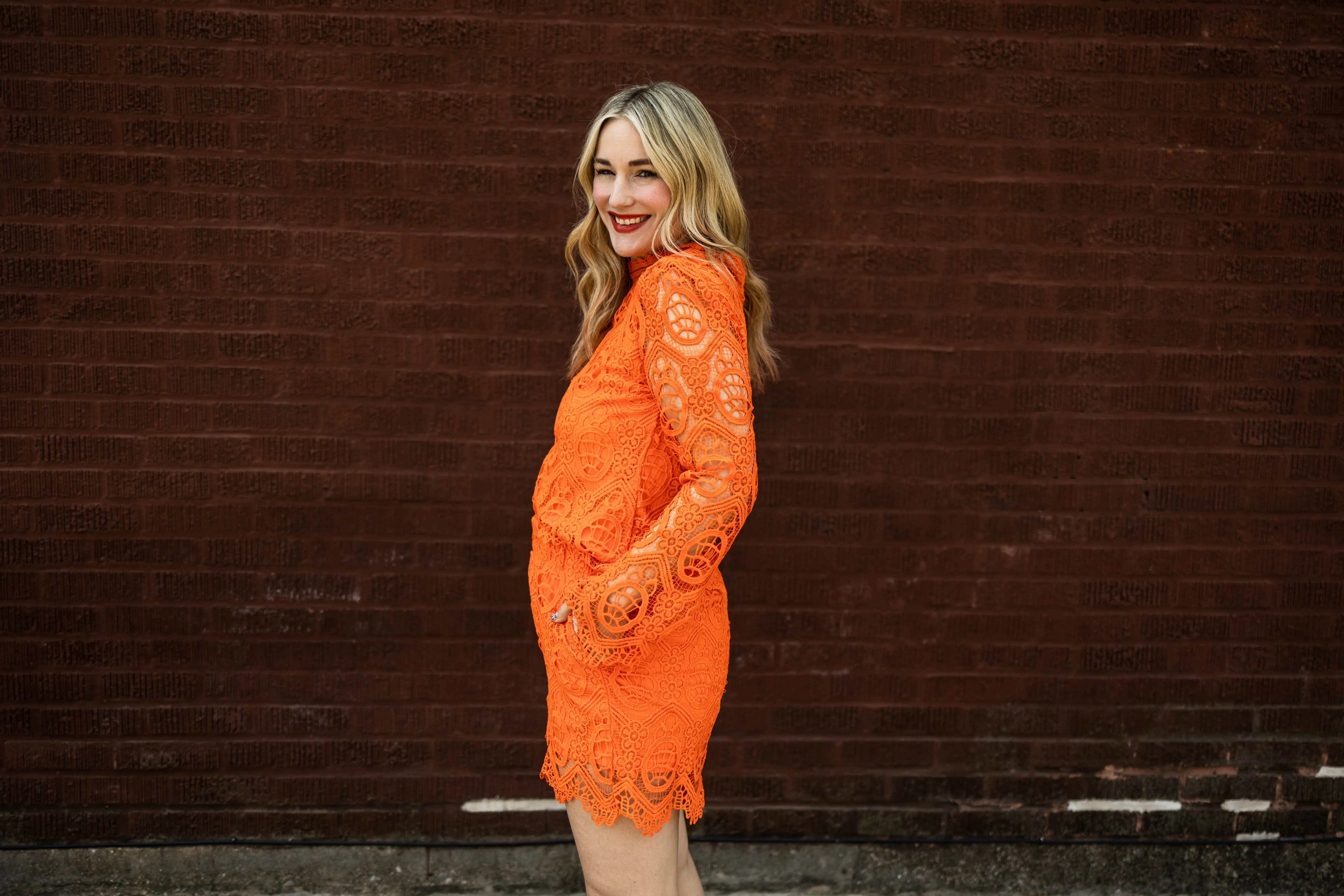 oriane long sleeve lace top in orange