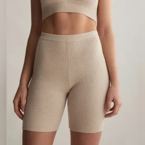 Oysho knit ribbed tan beige soft biker shorts