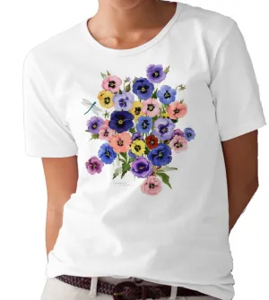 Pansies and Dragonfly T-shirt/tee by Valerie Pfeiffer