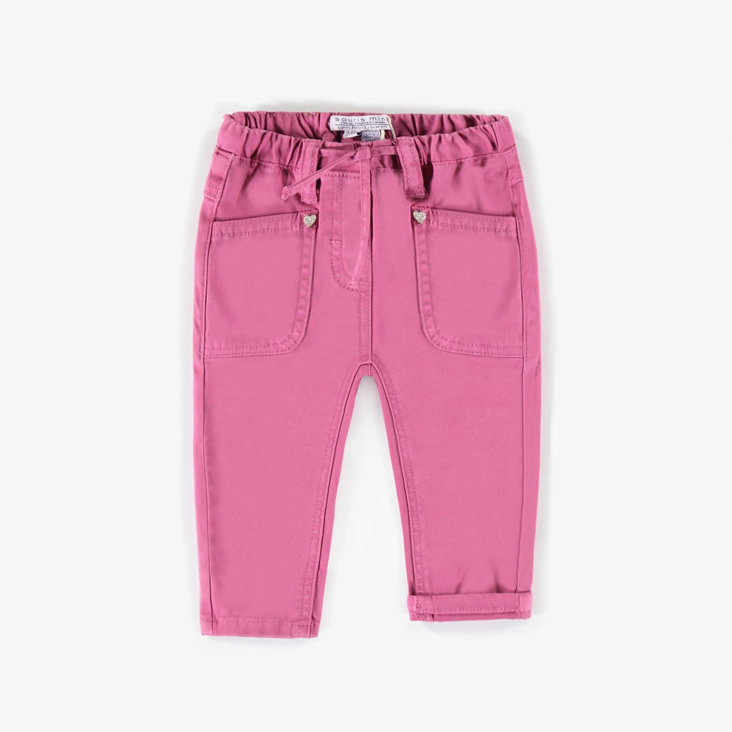 Pantalon rose en denim extensible coupe décontractée, bébé || Pink stretch relaxed fit denim pants, baby