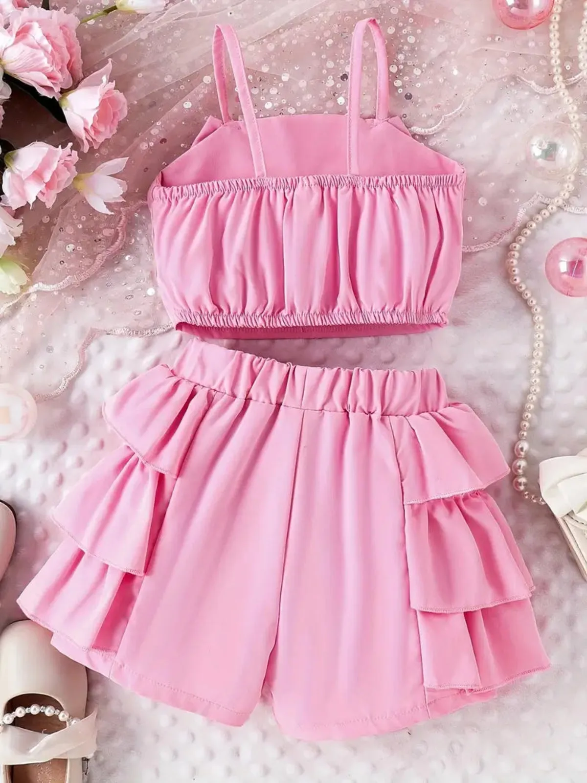Parisian Pearl Bow Top and Ruffle Short Set