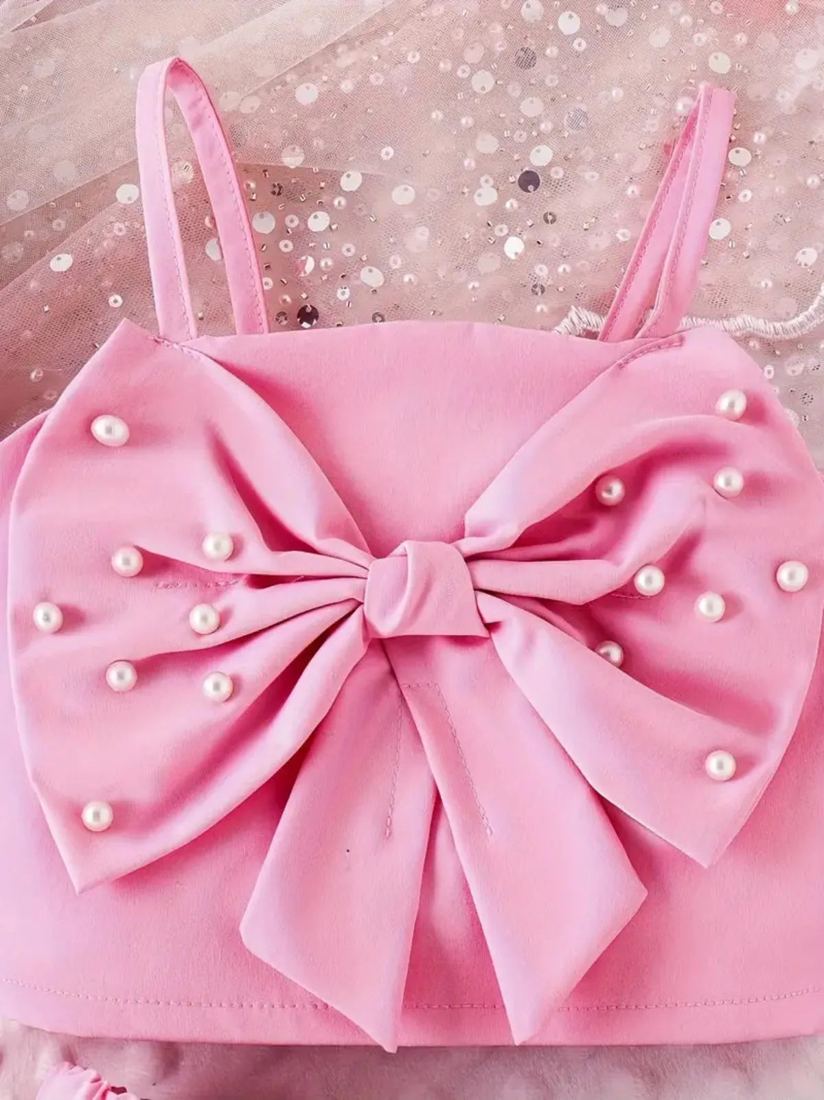 Parisian Pearl Bow Top and Ruffle Short Set