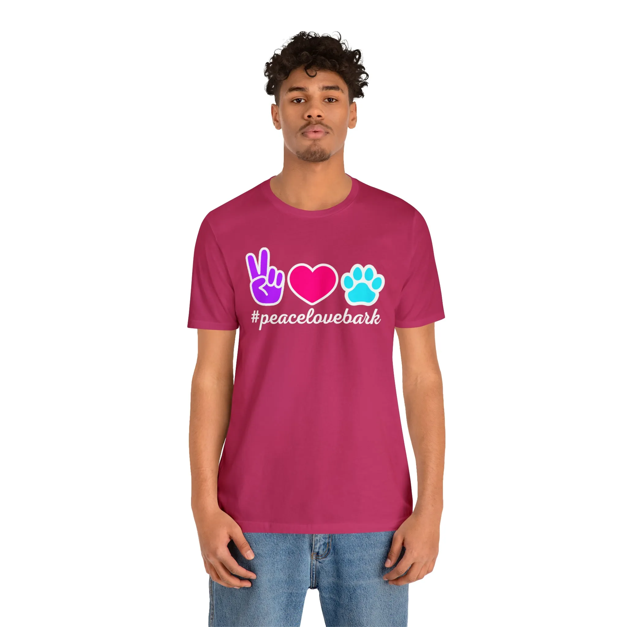 Peace Love Bark Dog T-Shirt | Funny Dog Tee |  Bella Canvas 3001 Unisex | Dog Lovers Short Sleeve Tshirt