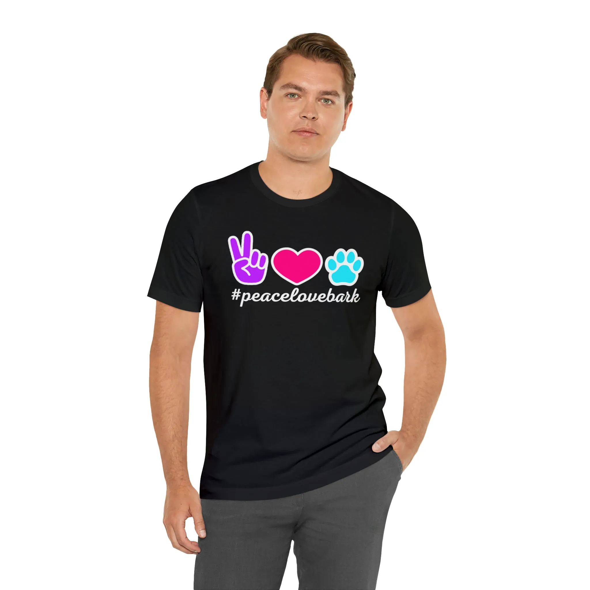 Peace Love Bark Dog T-Shirt | Funny Dog Tee |  Bella Canvas 3001 Unisex | Dog Lovers Short Sleeve Tshirt