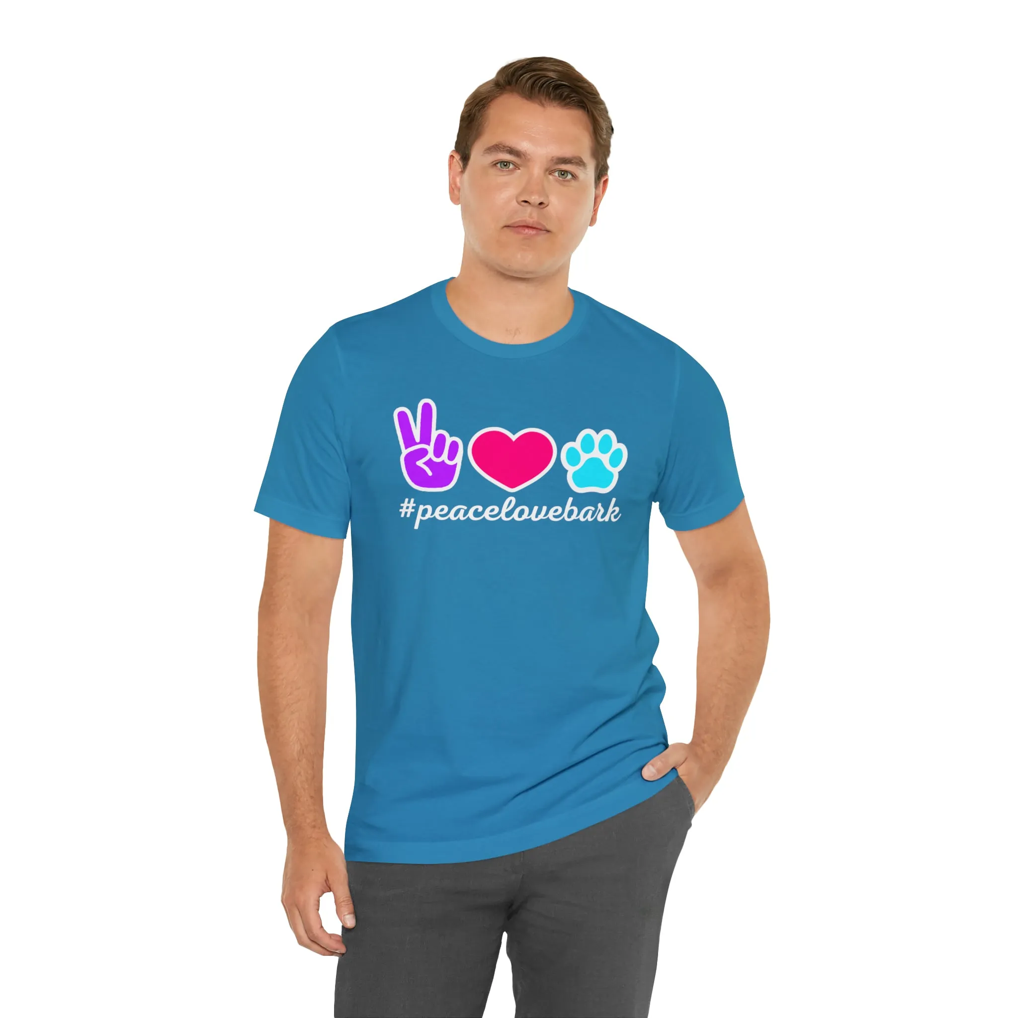 Peace Love Bark Dog T-Shirt | Funny Dog Tee |  Bella Canvas 3001 Unisex | Dog Lovers Short Sleeve Tshirt