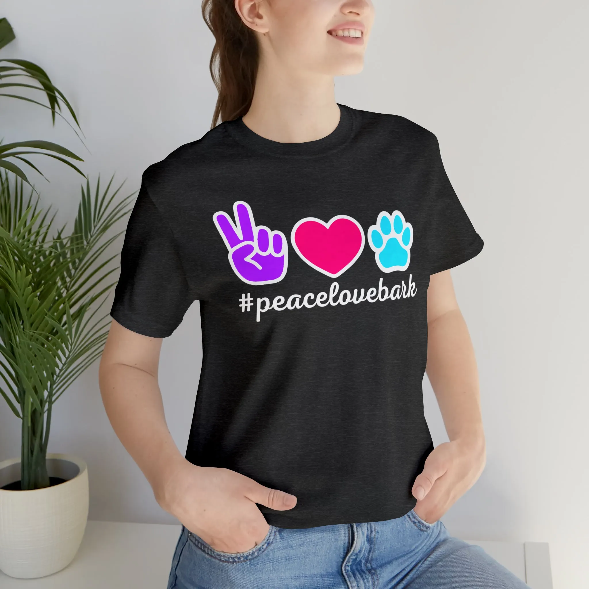 Peace Love Bark Dog T-Shirt | Funny Dog Tee |  Bella Canvas 3001 Unisex | Dog Lovers Short Sleeve Tshirt