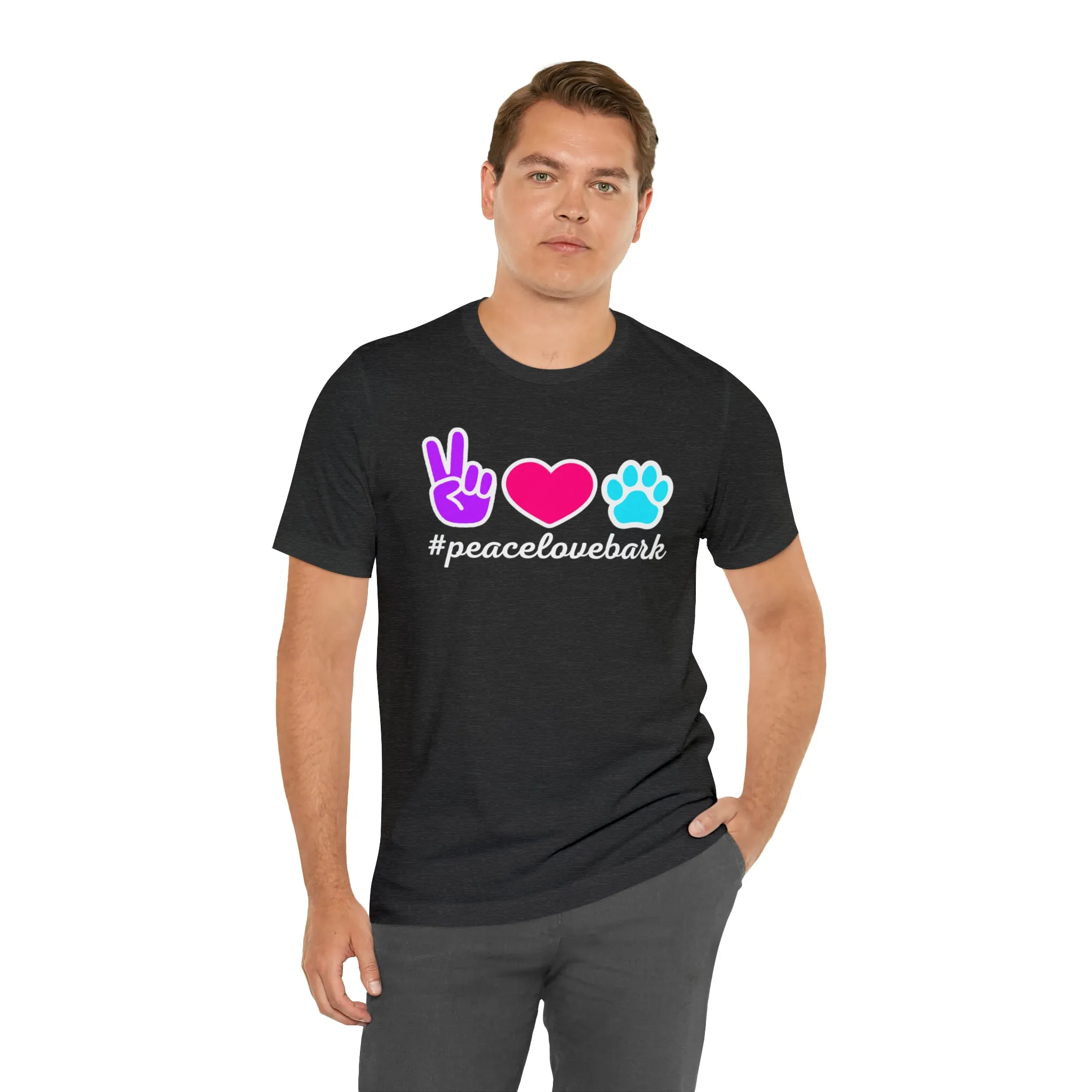 Peace Love Bark Dog T-Shirt | Funny Dog Tee |  Bella Canvas 3001 Unisex | Dog Lovers Short Sleeve Tshirt