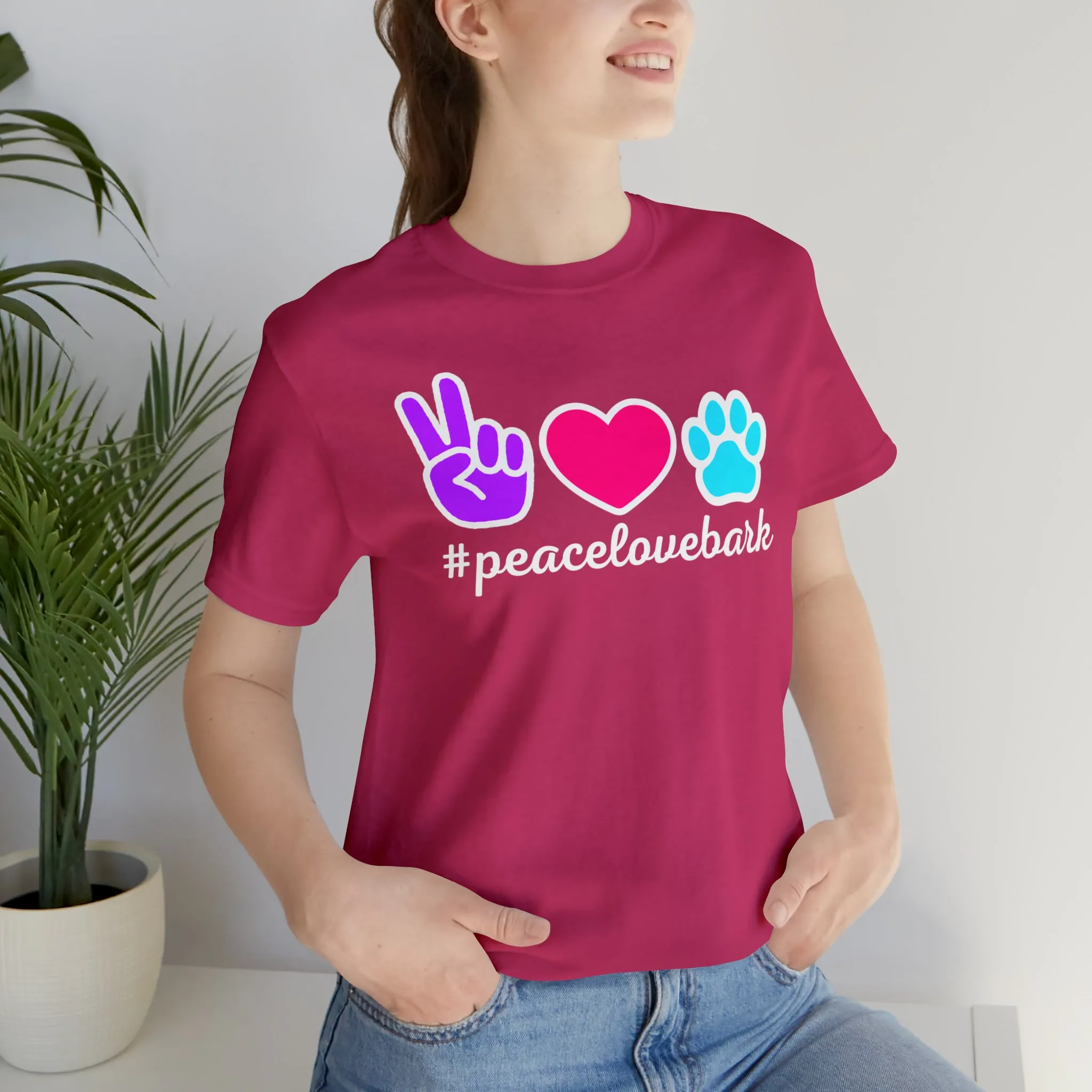 Peace Love Bark Dog T-Shirt | Funny Dog Tee |  Bella Canvas 3001 Unisex | Dog Lovers Short Sleeve Tshirt