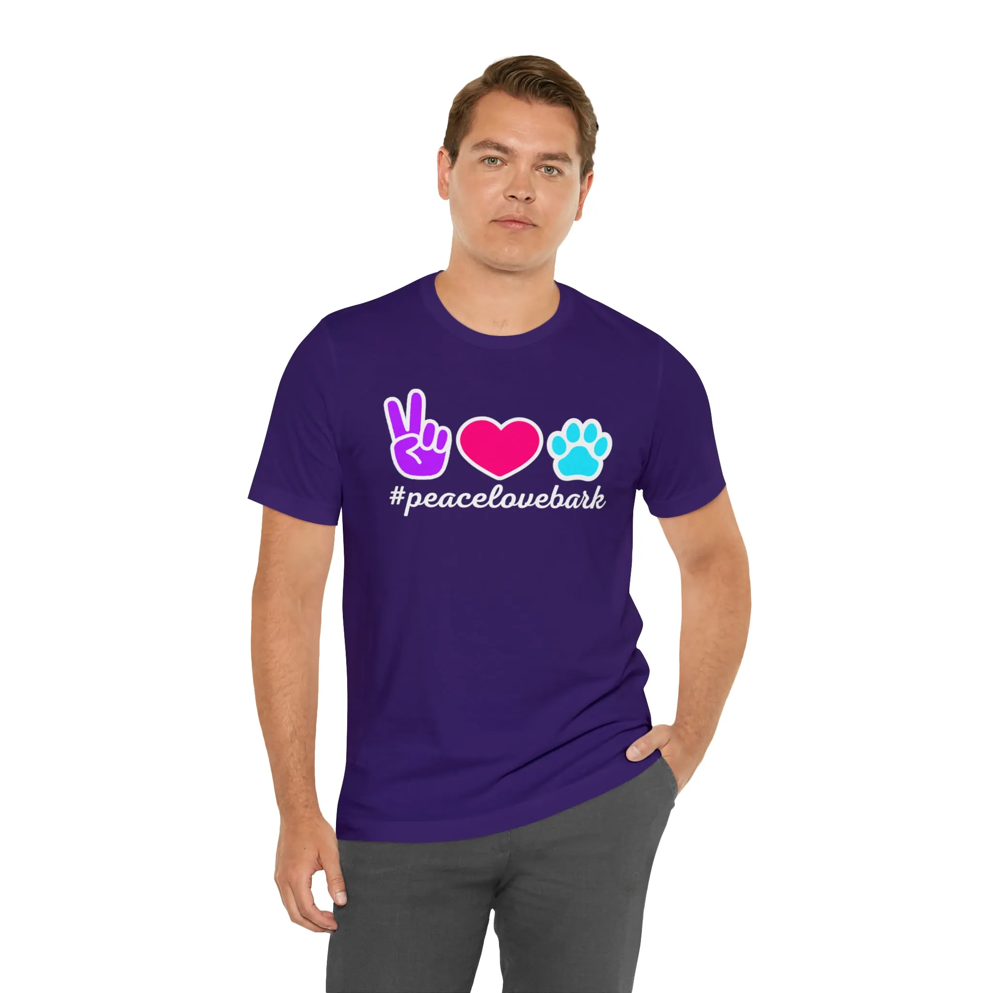 Peace Love Bark Dog T-Shirt | Funny Dog Tee |  Bella Canvas 3001 Unisex | Dog Lovers Short Sleeve Tshirt
