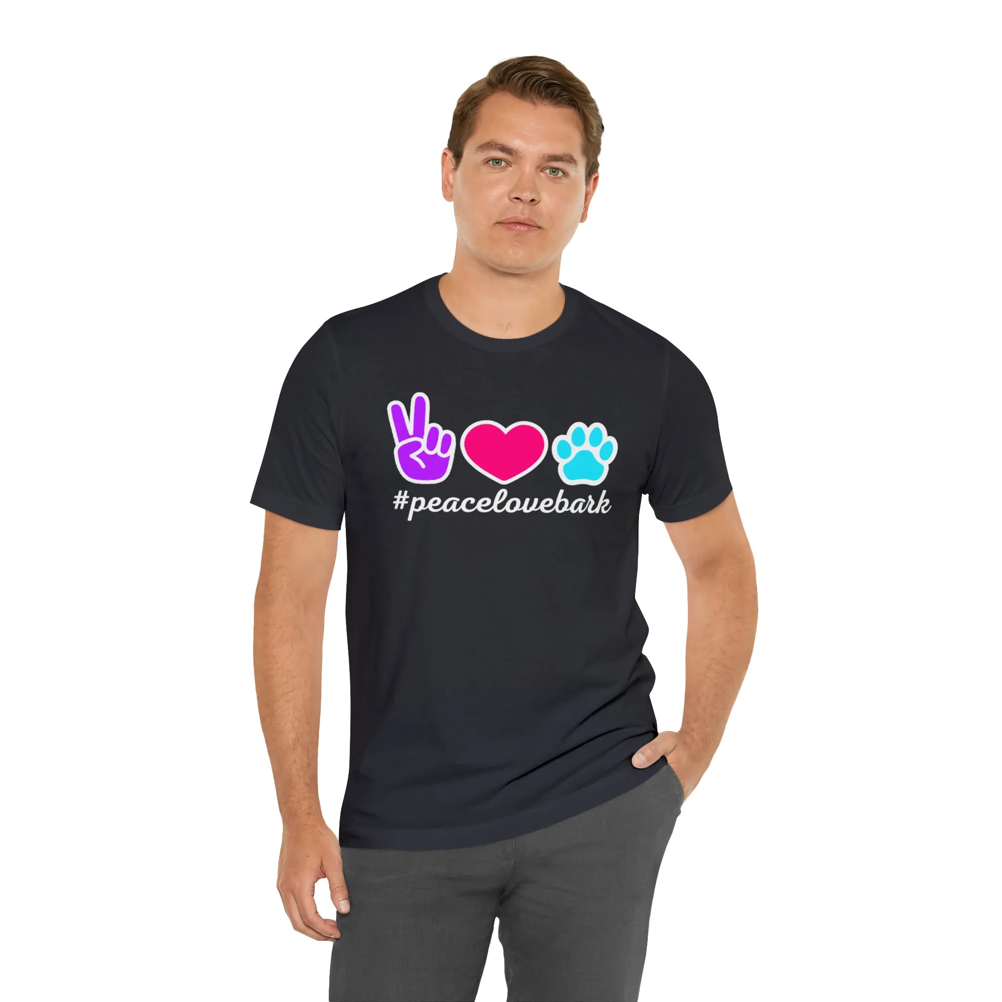 Peace Love Bark Dog T-Shirt | Funny Dog Tee |  Bella Canvas 3001 Unisex | Dog Lovers Short Sleeve Tshirt