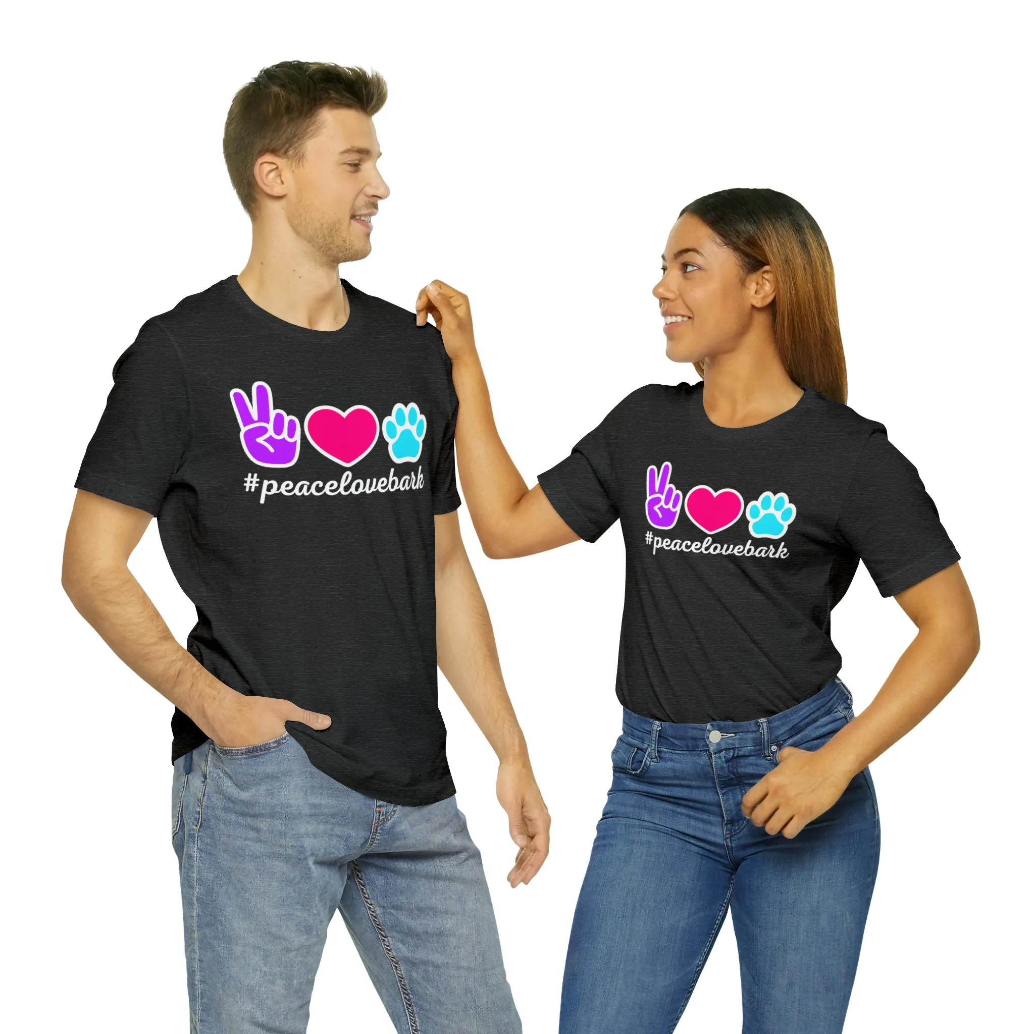 Peace Love Bark Dog T-Shirt | Funny Dog Tee |  Bella Canvas 3001 Unisex | Dog Lovers Short Sleeve Tshirt