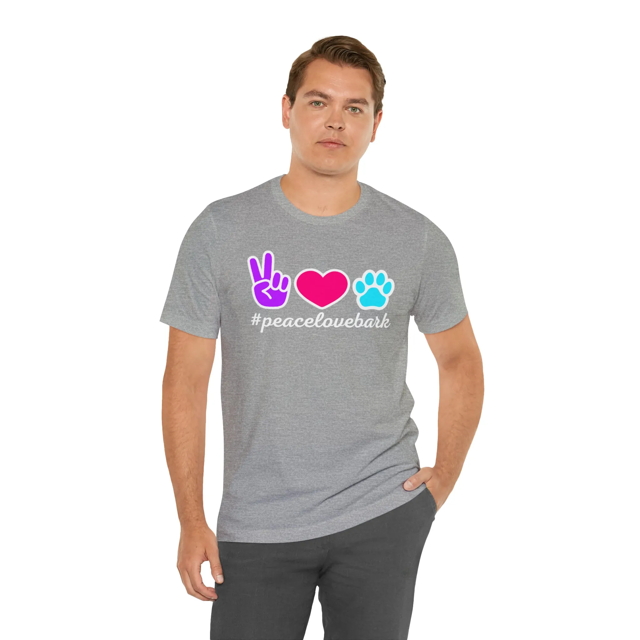 Peace Love Bark Dog T-Shirt | Funny Dog Tee |  Bella Canvas 3001 Unisex | Dog Lovers Short Sleeve Tshirt