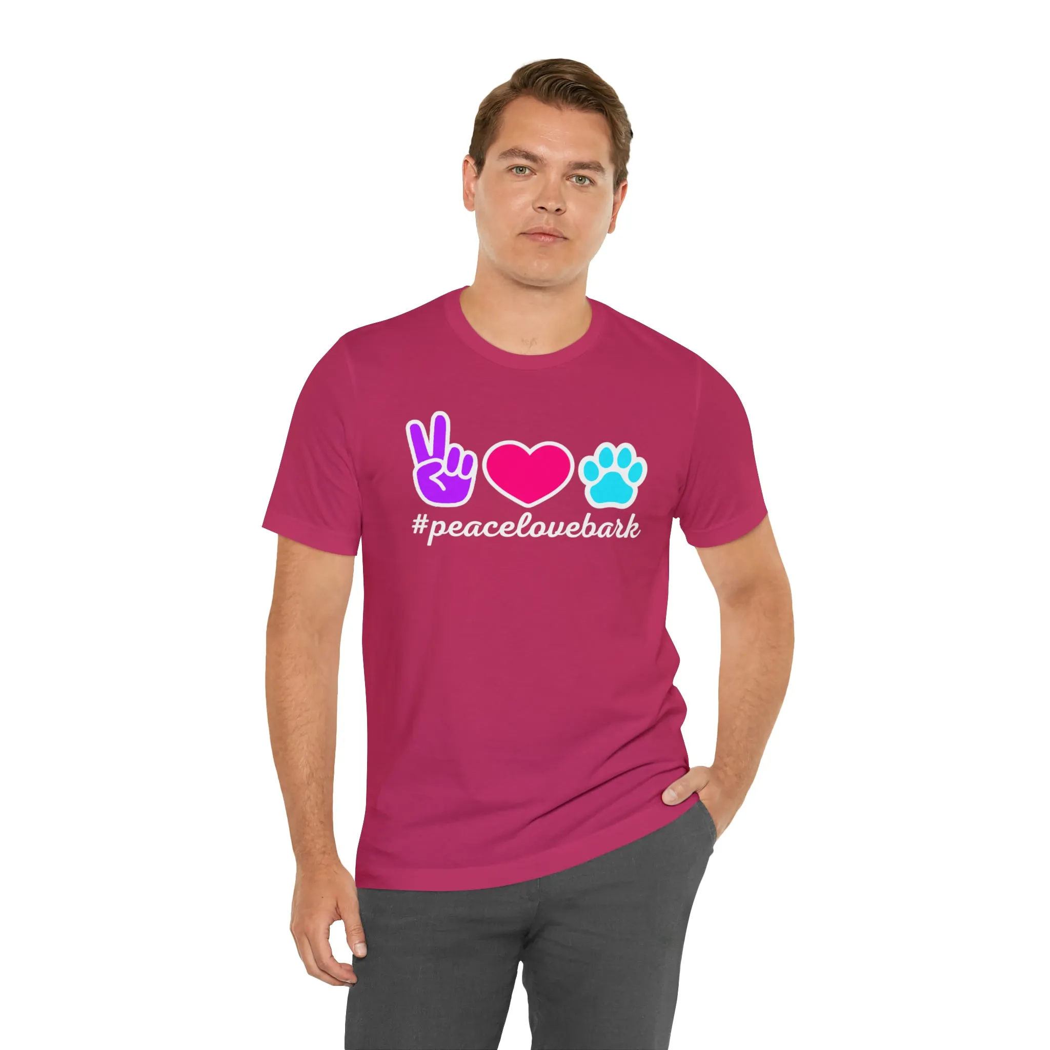 Peace Love Bark Dog T-Shirt | Funny Dog Tee |  Bella Canvas 3001 Unisex | Dog Lovers Short Sleeve Tshirt