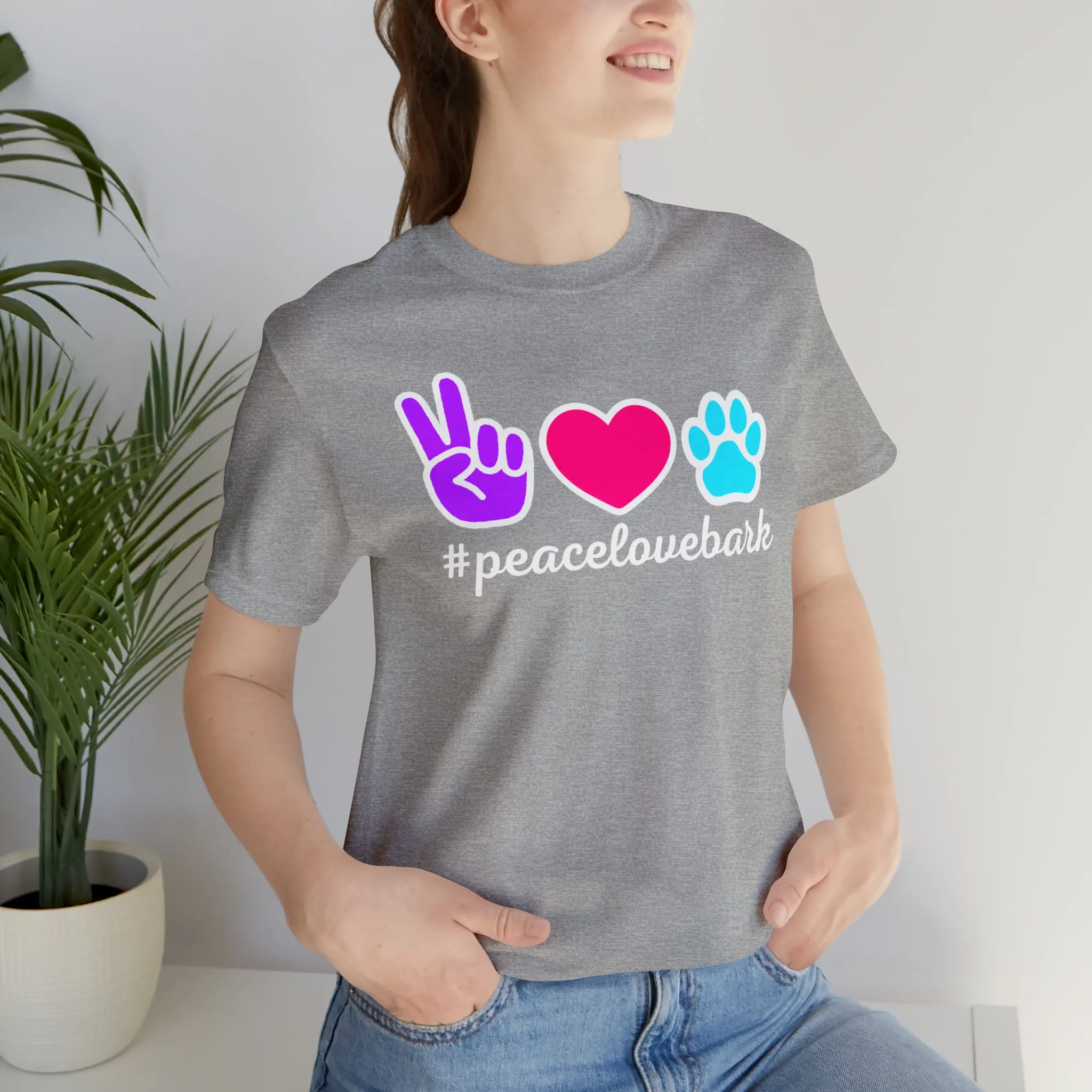 Peace Love Bark Dog T-Shirt | Funny Dog Tee |  Bella Canvas 3001 Unisex | Dog Lovers Short Sleeve Tshirt