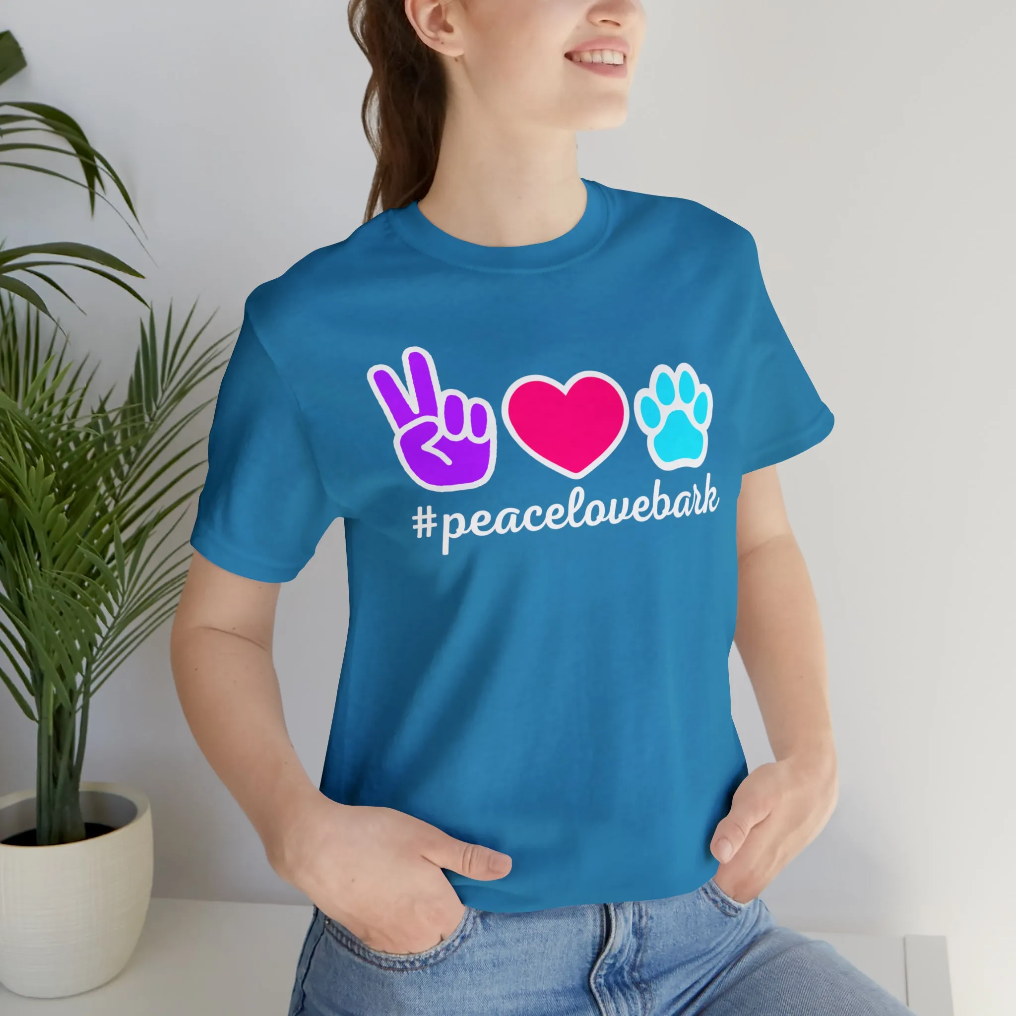 Peace Love Bark Dog T-Shirt | Funny Dog Tee |  Bella Canvas 3001 Unisex | Dog Lovers Short Sleeve Tshirt