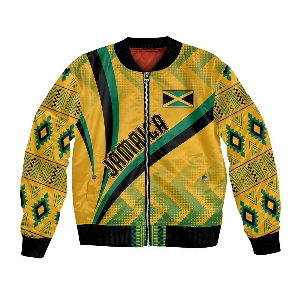 Personalised Jamaica Bomber Jacket Kente Pattern Basic - Yellow LT7