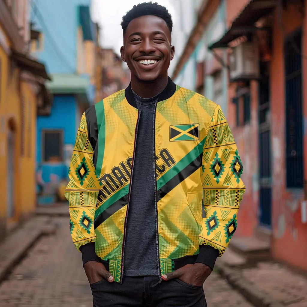 Personalised Jamaica Bomber Jacket Kente Pattern Basic - Yellow LT7