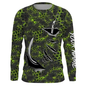 Personalized Fish Hook Custom Long Sleeve performance Camo Fishing Shirts green camo IPHW2109