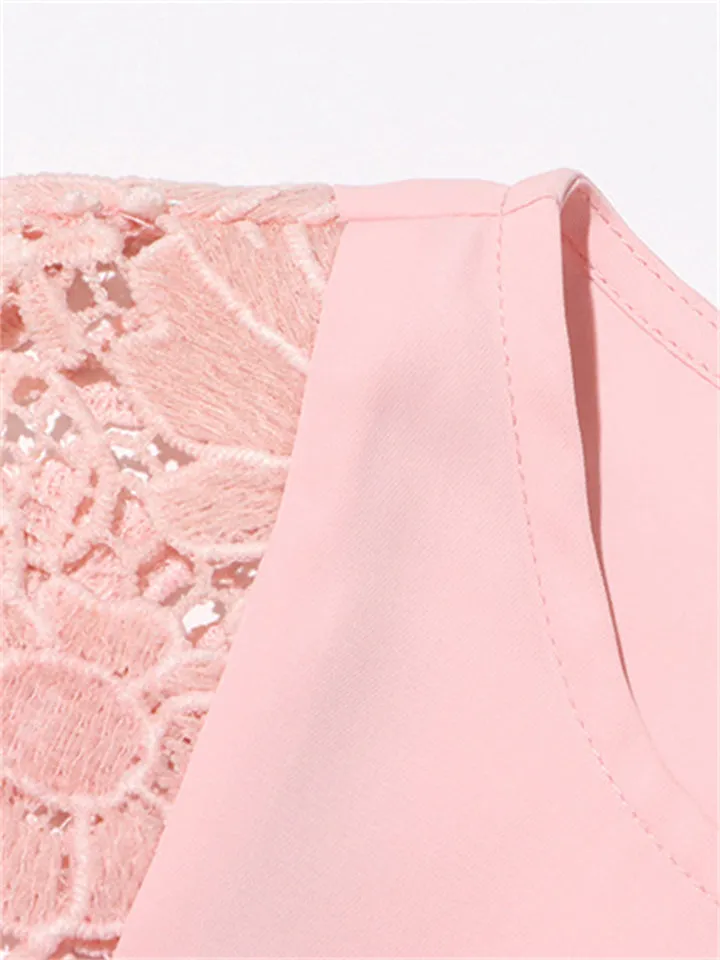 Pink Lace Floral Embroidery Flare Sleeve Maxi Dress for Women