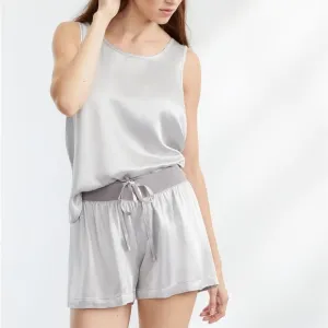 PJ Harlow Pajama Mikel Silver Silky Shorts &amp; Anne Sleeveless Tank Top | M