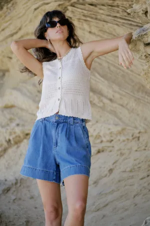 Pleat front shorts - washed indigo