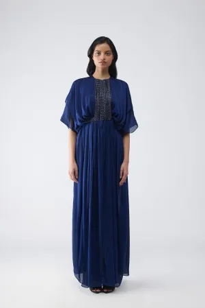 Pleated Layered Dress With Vintage Banarsi Detailing