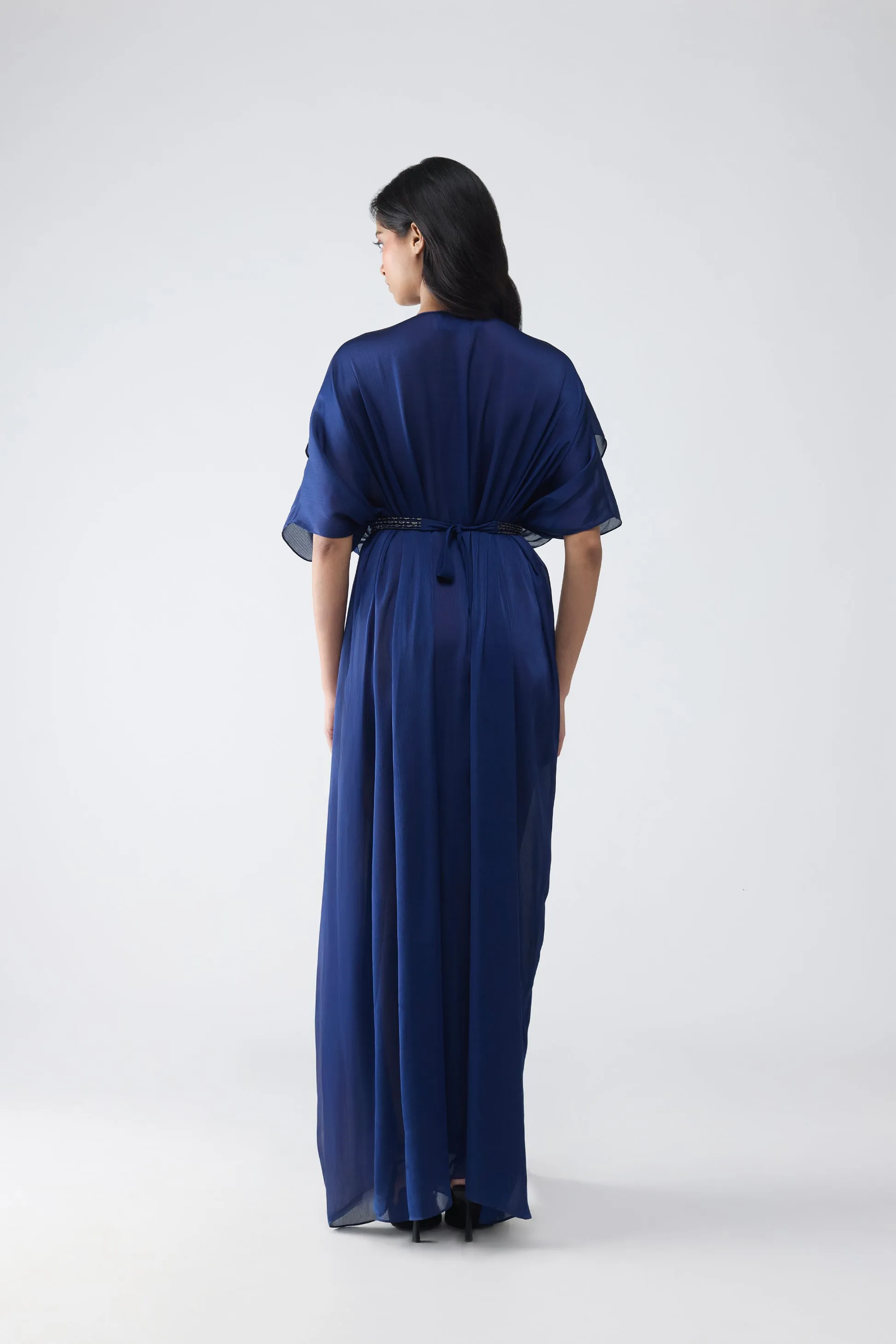 Pleated Layered Dress With Vintage Banarsi Detailing