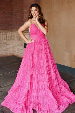 Pleated Straps Ruffle Layered Formal Dresses