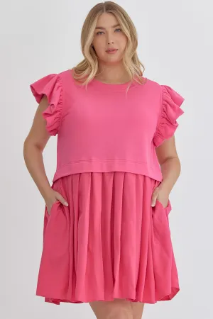 Plus Hot Pink Layered Pleat Dress