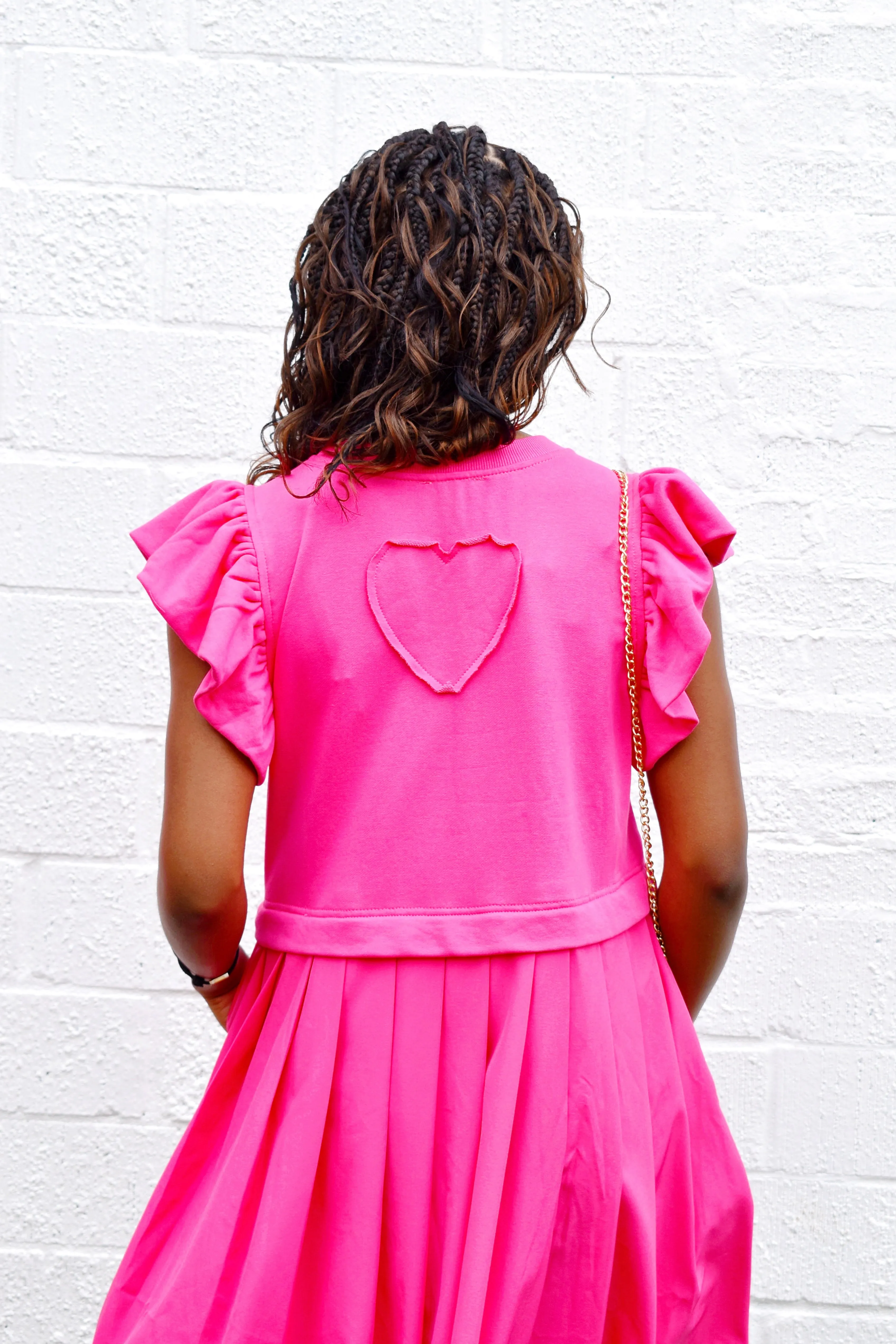 Plus Hot Pink Layered Pleat Dress