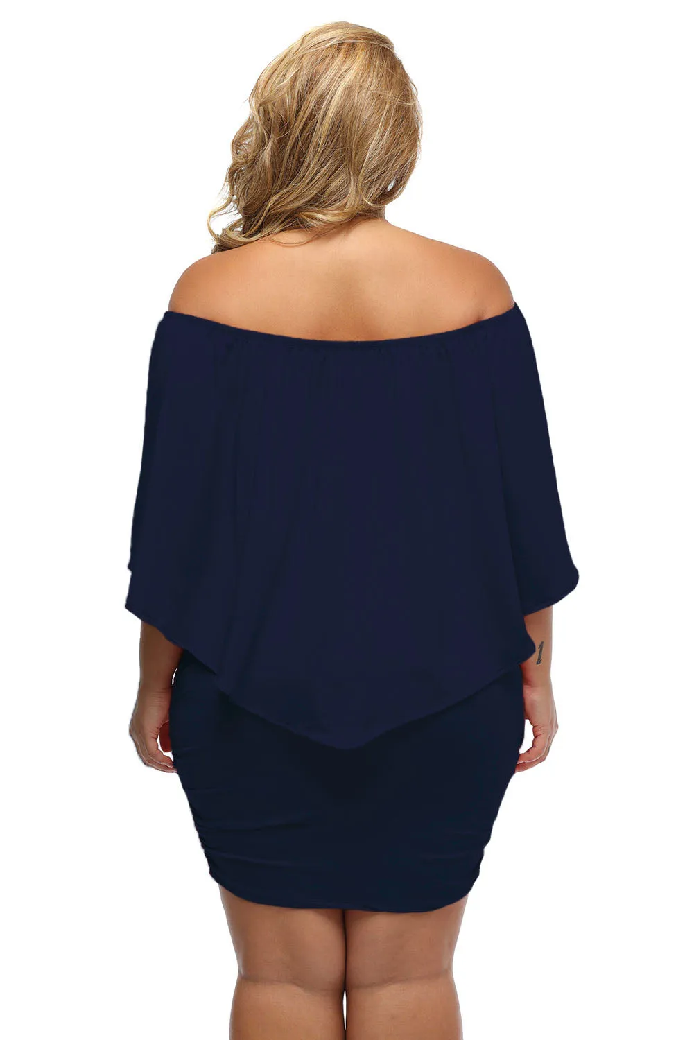 Plus Size Multiple Dressing Layered Dark Blue Mini Poncho Dress