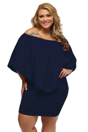 Plus Size Multiple Dressing Layered Dark Blue Mini Poncho Dress