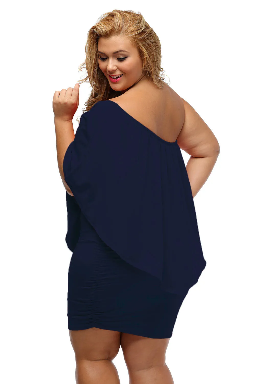 Plus Size Multiple Dressing Layered Dark Blue Mini Poncho Dress
