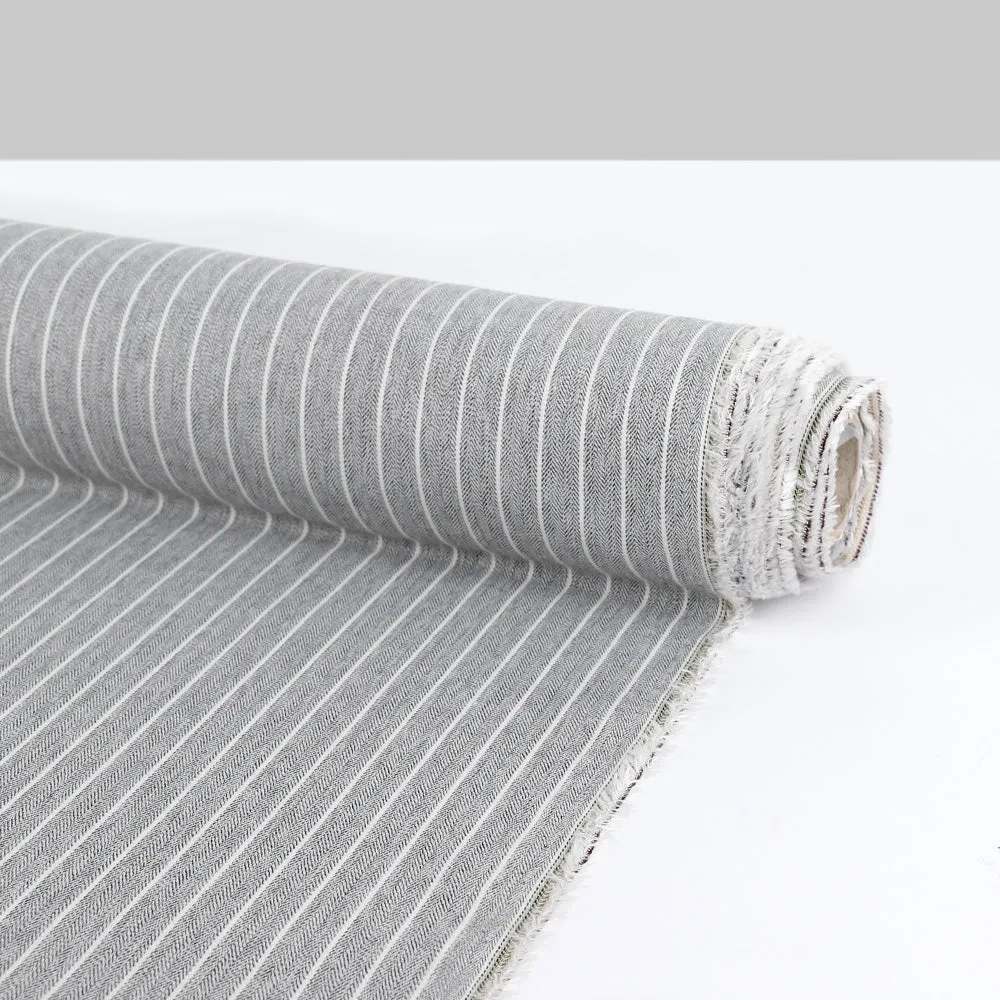 Poly / Cotton Herringbone Stripe - Granite