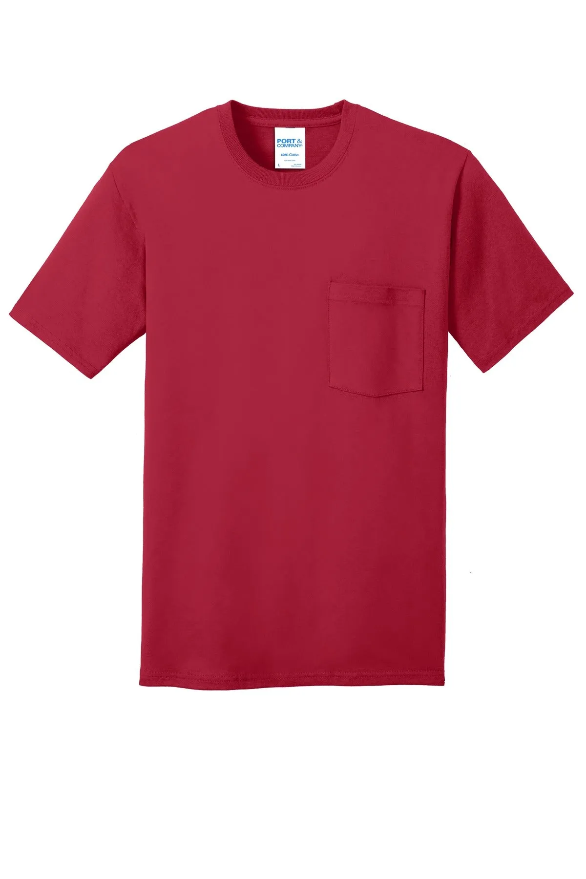 Port & Company Core Cotton Pocket Tee. PC54P Red